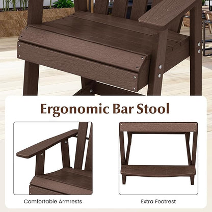 Tangkula Outdoor Bar Stool, HDPE Tall Adirondack Chair with Armrest & Footrest, Weather Resistant 47 Inch Counter Height Barstool Lifeguard Chair for Deck Patio Garden, Balcony Chairs (4, Brown)