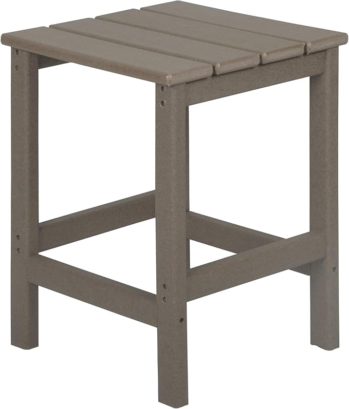 WO Home Furniture 3pc Set - HDPE Poly Adirondack Chair with Ottoman/Footrest and Square Side Table, All Weather and UV Resistant for Outdoor Patio Backyard, Garden, Weathered Wood