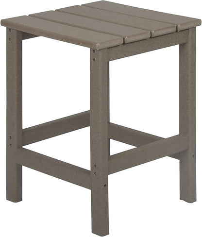 WO Home Furniture 3pc Set - HDPE Poly Adirondack Chair with Ottoman/Footrest and Square Side Table, All Weather and UV Resistant for Outdoor Patio Backyard, Garden, Weathered Wood