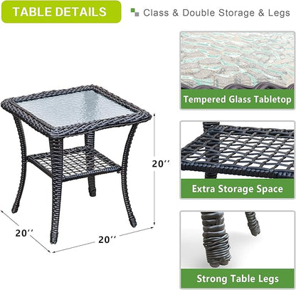 ATR ART TO REAL Outdoor Recliner, Set of 2 Wicker Reclining Chair with Coffee End Side Table, Aluminum Frame Patio Chaise Lounge Chairs with Thicken Cushions (Linen Gray)