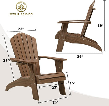 Psilvam Oversized Adirondack Chair, Fade-Resistant & Odor-Free Poly Lumber Fire Pit Chair with Cup Holder, Weatherproof Lawn Chair, Easy 15 Min Install Patio Chair, 350 Lbs Support (4, Light Brown)