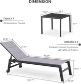 PURPLE LEAF Outdoor Chaise Lounge Set of 2 Aluminum Patio Lounge Chair with Wheels and Side Table Pool Chaise Lounge - Photo 2