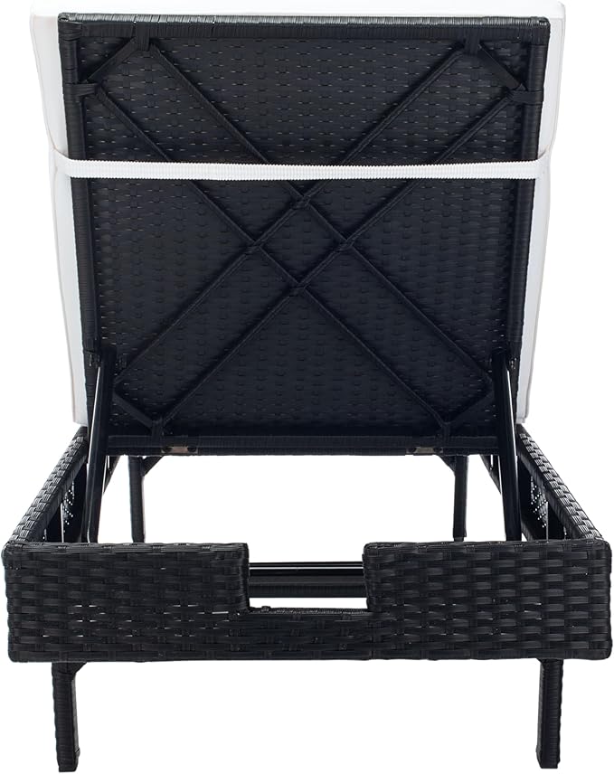 SAFAVIEH Outdoor Collection Cam Black Wicker/Beige Cushion Adjustable Chaise Lounge Chair, Black/Beige (PAT7501A)