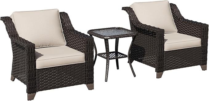 3 Pieces Patio Conversation Furniture Set - 2 Armchairs, 1 Side Table - Photo 6