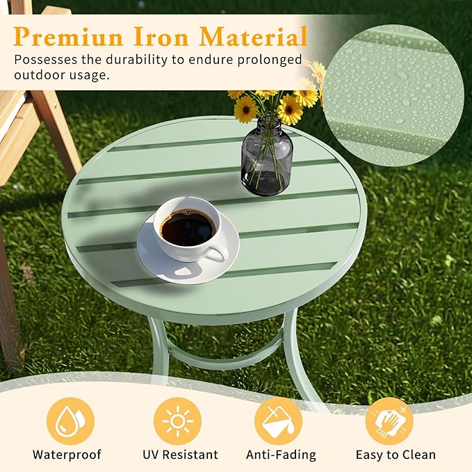 Outvita Outdoor Round Side Table, Small Metal End Table Black Coffee Table for Patio Lawn Garden Living Room Bedroom Sturdy (Single Layer, Light Green)