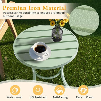 Outvita Outdoor Round Side Table, Small Metal End Table Black Coffee Table for Patio Lawn Garden Living Room Bedroom Sturdy (Single Layer, Light Green)