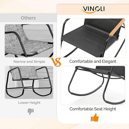 VINGLI Outdoor Rocking Chair, 450lbs Capacity Portable Outdoor Rocker with Hard Armrests, All Weather Porch Rocker for Garden, Living Room, Patio, Lawn (Black, Without footrest)