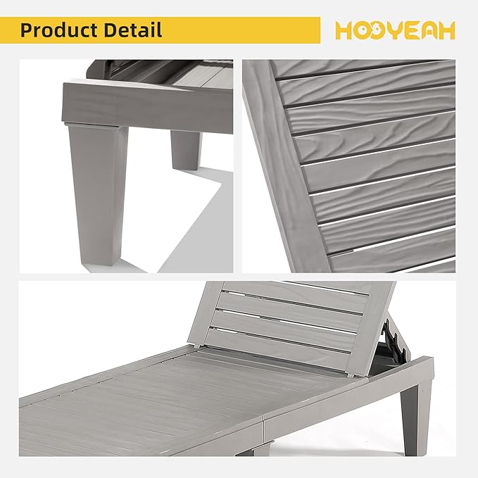 HOOYEAH Outdoor Chaise Lounge 4PCS, Adjustable Pool Lounge Chair with 5 Positions Backrest, Waterproof Sun Loungers, Durable Chair for Pool Beach Patio Garden Deck Sunbathing,Grey
