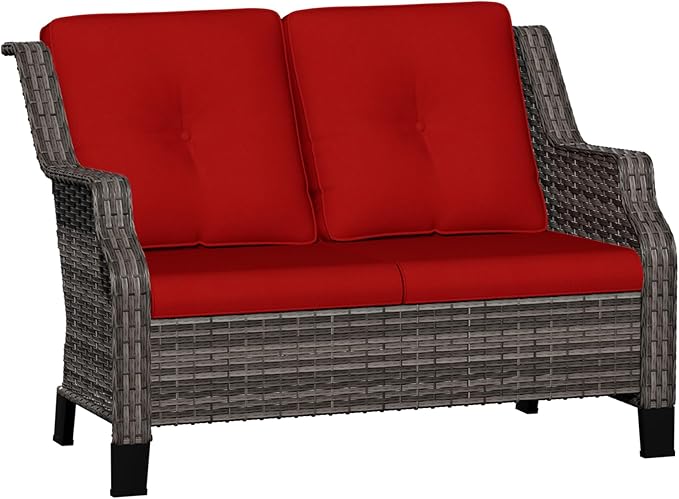 Outdoor Patio Loveseat, All-Weather 2-Seater Wicker Loveseat with Cushions, Outdoor Patio Love Seat Sofa for Garden - Photo 8