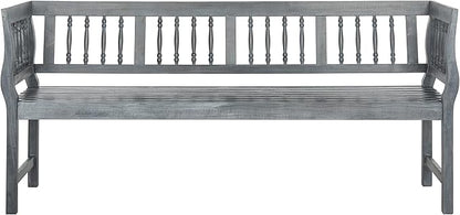 SAFAVIEH Outdoor Patio Furniture Collection – Brentwood Grey Distressed Acacia Wood Bench with Silver Accents, Classic Outdoor Seating for Porch or Garden (PAT6732B)