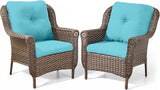 Patio Wicker Chairs Outdoor Furniture Chair - Set of 2 Outside All Weather Lawn Dining Brown Rattan Armchair with High - Photo 1