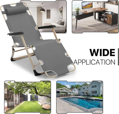 MoNiBloom Patio Lounge Chair Set of 2 Folding Lawn Lounger Outdoor Camp Reclining Chair with Adjustable Headrest for Garden Yard Pool Side, 330lbs Capacity