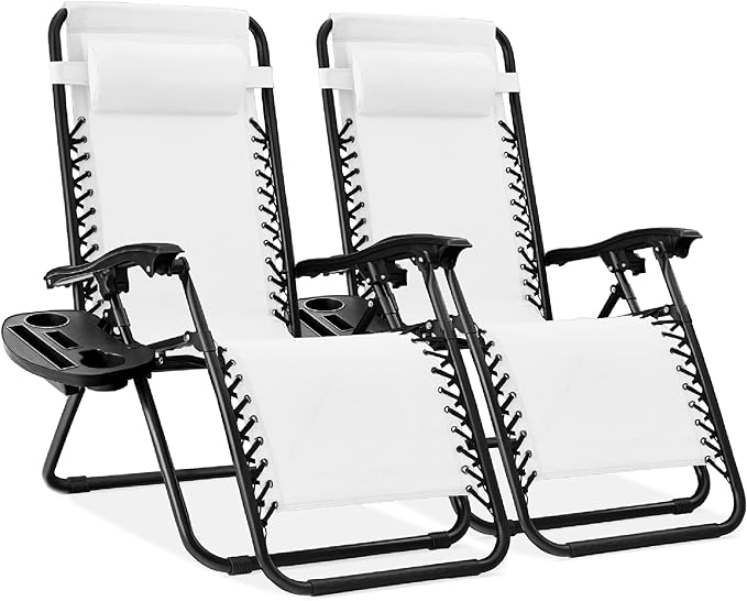Best Choice Products Set of 2 Adjustable Steel Mesh Zero Gravity Lounge Chair Recliners w/Pillows and Cup Holder Trays - Photo 1