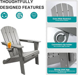Folding Adirondack Chair, All-Weather HDPE Patio Chair with Cup Holder - Photo 5