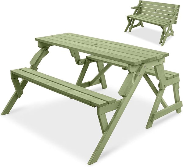 Best Choice Products 2-in-1 Transforming Interchangeable Outdoor Wooden Picnic Table Garden Bench for Backyard, Porch - Photo 1
