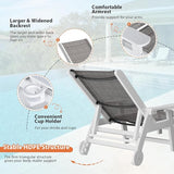 Outdoor Chaise Lounge Chair with Table Set of 3, 5-Position Adjustable Pool Lounge Chair with Wheels & Cup Holder - Photo 7
