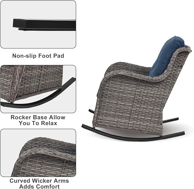 Rilyson Patio Chairs Outdoor Rocking Chair - 2 Piece Wicker Rattan Rocker Chairs Set with High Back and Deep Seating - Photo 3