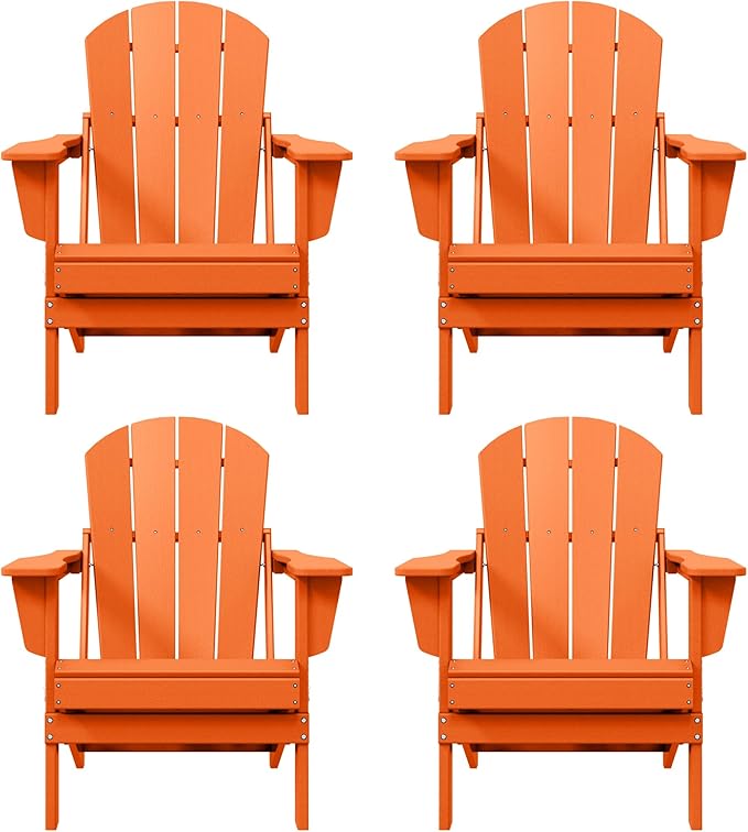 WO WESTIN OUTDOOR HDPE Laguna Outdoor Folding Poly Adirondack Chair (Set of 4), Orange