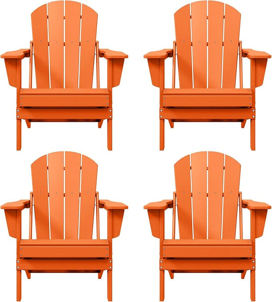 WO WESTIN OUTDOOR HDPE Laguna Outdoor Folding Poly Adirondack Chair (Set of 4), Orange