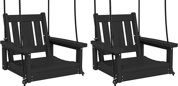 SERWALL HDPE Single Porch Swing Set of 2, Heavy Duty Single Person Swing Chair with 2 Polypropylene Hanging Ropes - Photo 1