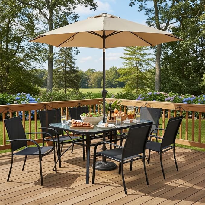 Tangkula 55" Patio Dining Table for 6, Rectangle Outdoor Dining Table with Tempered Glass Tabletop - Photo 5