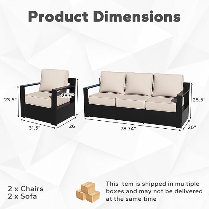 Outdoor Aluminum Furniture Set, 4-Piece Patio Conversation Set, 2 Chairs and 2 Sofa, All-Weather Metal Frame - Photo 2