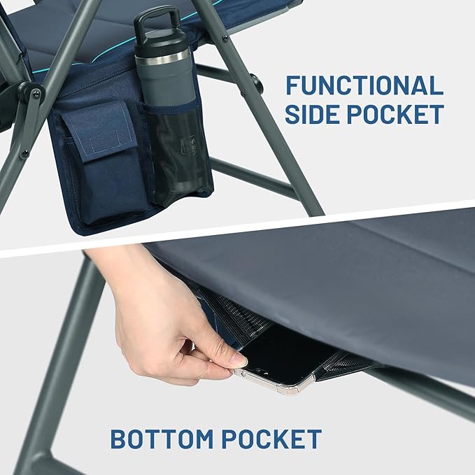 Timber Ridge Oversized Folding Rocking Camping Chair, Padded Outdoor Rocker with High Back, Portable Outdoor Chair for Patio, Garden, Lawn, Supports up to 400 lbs, Blue