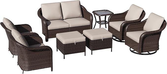 8 Piece Patio Wicker Conversation Set, All-Weather Use Outdoor Wicker Loveseat with 2 PE Rattan Ottomans, 2 Chair - Photo 7