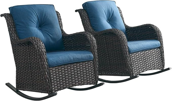 Rilyson Patio Chairs Outdoor Rocking Chair - 2 Piece Wicker Rattan Rocker Chairs Set with High Back and Deep Seating - Photo 1