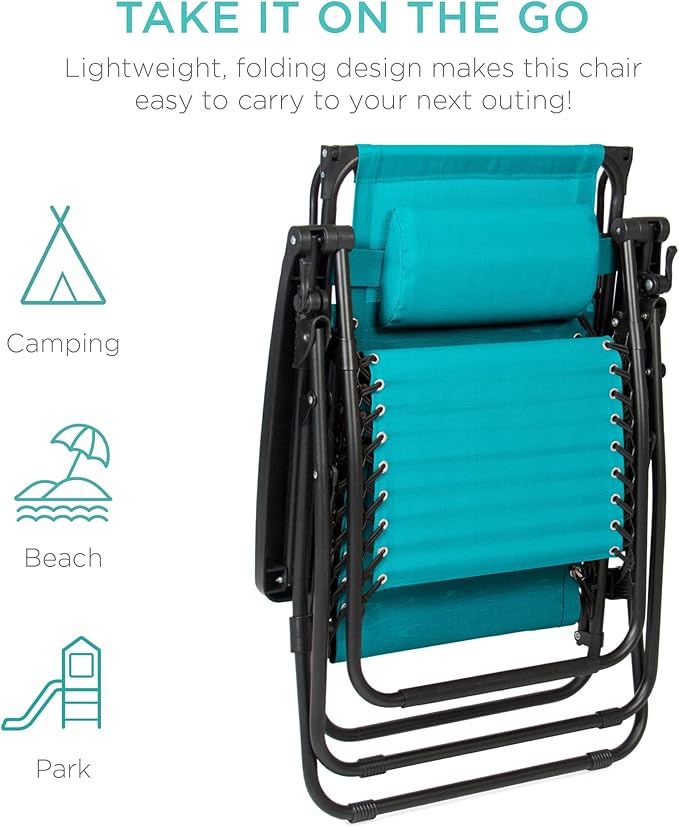 Best Choice Products Folding Zero Gravity Outdoor Recliner Patio Lounge Chair w/Adjustable Canopy Shade, Headrest - Photo 8