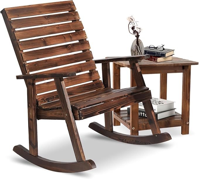 2-Piece Outdoor Rocking Chair with Table, Rocking Bistro Set High Back Porch Rocker Table Set for Patio Lawn Garden - Photo 8