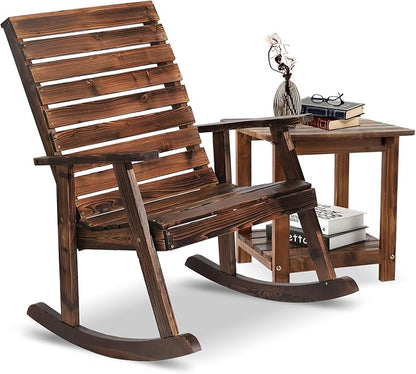2-Piece Outdoor Rocking Chair with Table, Rocking Bistro Set High Back Porch Rocker Table Set for Patio Lawn Garden