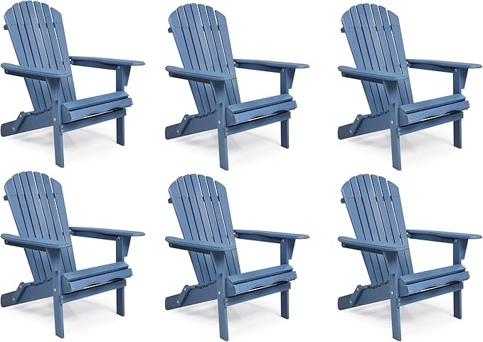Wooden Folding Adirondack Chair Set of 6, Pre-Assembled BackRest Wood Lounge Chair for Outdoor Patio Garden Lawn Backyard Deck Pool Beach Firepit