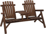 Outsunny 2-Seat Wooden Adirondack Chair, Patio Bench with Table, Outdoor Loveseat Fire Pit Chair for Porch, Backyard - Photo 1