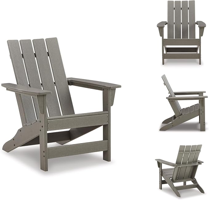 Signature Design by Ashley Visola Outdoor Patio HDPE Weather Resistant Adirondack Chair, Gray