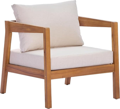 Christopher Knight Home Grice Acacia Wood Lounge Chair Outdoor with Removable Cushion, Wooden Patio Accent Chair with Open Frame Design, Outdoor Armchair for Patio Furniture Set, Beige + Teak