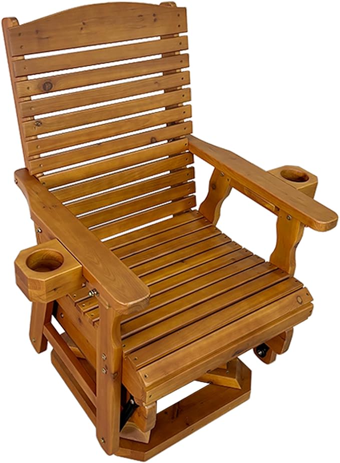Wooden Swivel Glider Chair, 360° Outdoor Patio Rocker with Ergonomic Design, Smooth Gliding Motion, Solid Fir Wood - Photo 9