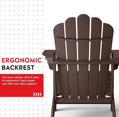 Costaelm Lakeview 3-Piece Adirondack Chairs with Cup Holders and Coffee Table Set, Dark Brown