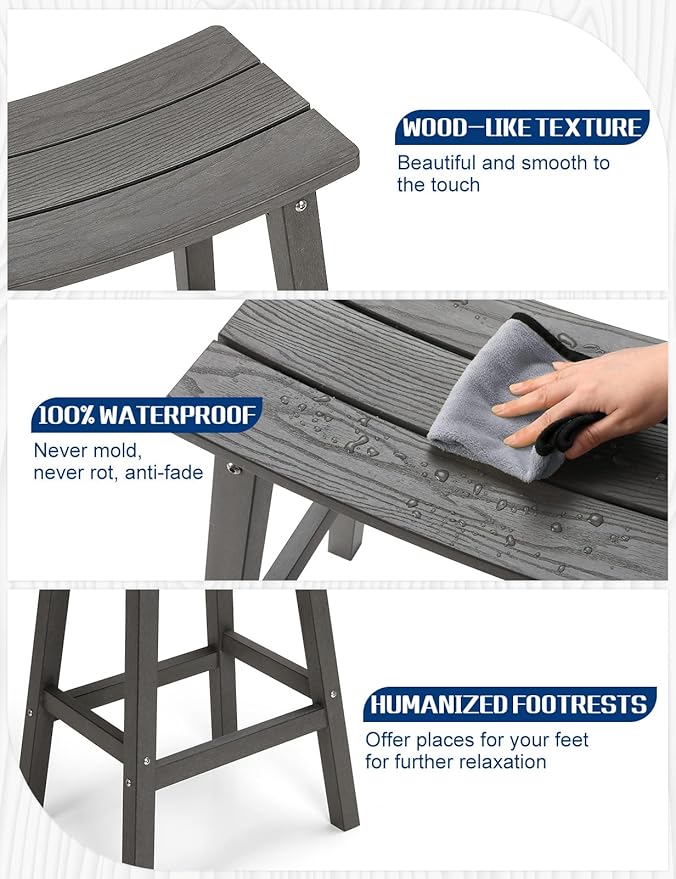 Weatherproof Bar Stools Set of 4, 28" Height Outdoor Bar Stools Holds up to 400 lbs, Saddle Seat - Photo 8