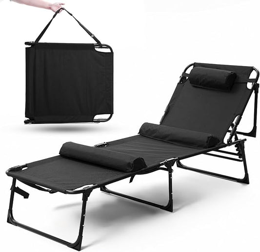Outdoor Lounge Chair | Extra Large Portable cot incl Leg Raising adjustability | Easy Setup & Takedown | Supports Adults up to 300 lb | Ideal for Camping Patio, Balcony, Beach & More