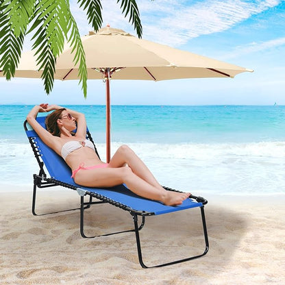 Giantex Patio Chaise Lounge Chair - 16” High Folding Tanning Chair with Removable Headrest, 4-Gear Backrest, 2-Position Anti-Skid Foot-Pads, Sunbathing Beach Chair, Set of 2 Camping Cot, Navy