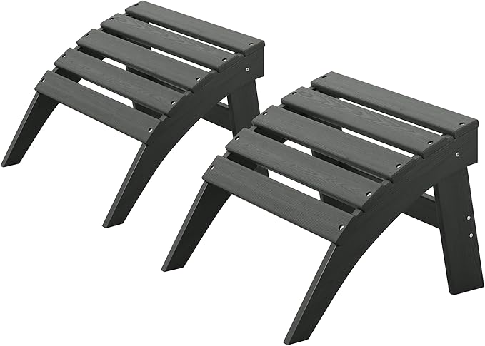 Adirondack Ottoman Set of 2, HDPE Plastic Outdoor Foot Rest Stool for Patio Chair Backyard Porch Pool Deck Garden, All Weather Resistant Lightweight Portable Comfort(Gray)