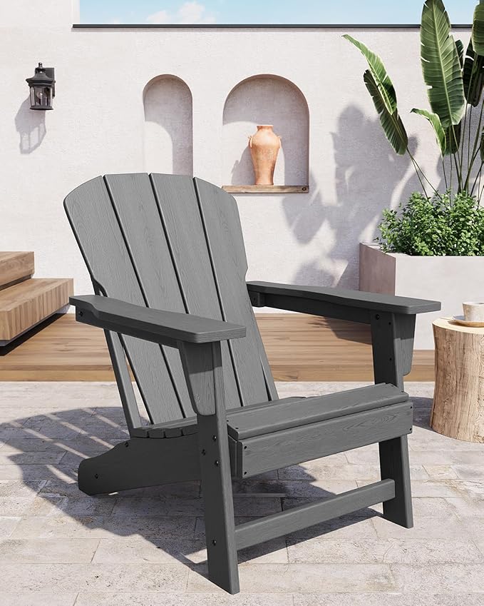 Garvee HDPE Adirondack Chairs for Outdoor Patio, Weather-Resistant All-Weather Seating for Fire Pit, Deck, or Lawn, Heavy-Duty Wide Armrests with Slatted Back, Fade-Proof Easy-Clean Design
