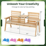 Tangkula Outdoor Fir Wood Bench with Foldable Middle Table, 2-3 Person Garden Bench with Backrest and Armrests - Photo 3