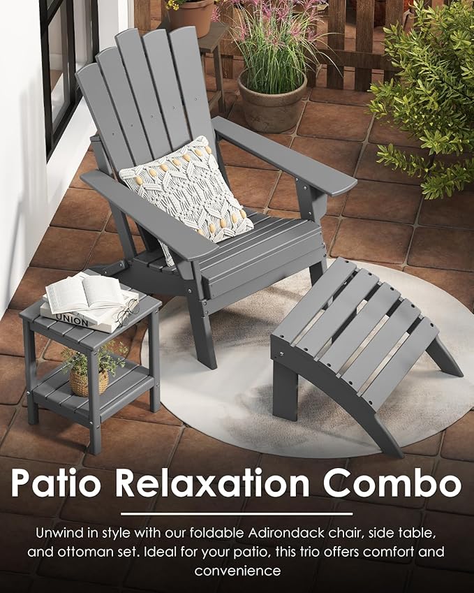 GREENVINES Folding-Adirondack-Chairs-Set-of-6 | HDPE Plastic | Throne Series | Fire Pit Chair | All Weather | for Outdoor Patio Deck Backyard Poolside | Grey