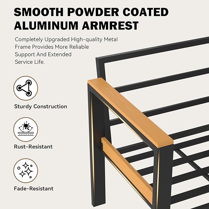 HOMREST Outdoor Couch Aluminum Patio Furniture Sofa, Loveseat and Ottoman, All-Weather Metal Outdoor Patio Furniture with Cushions, (Dark Grey)