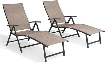 Crestlive Products Chaise Lounge Chair Outdoor Set of 2, Aluminum Folding Patio Recliner Chair, Adjustable 8 Positions Assemble-Free Perfect for Beach, Yard, Pool, Deck