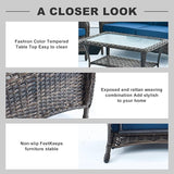 Belord Outdoor Wicker Loveseat Furniture Set of 4 with Coffee Table for Porch Deck Balcony - Photo 6