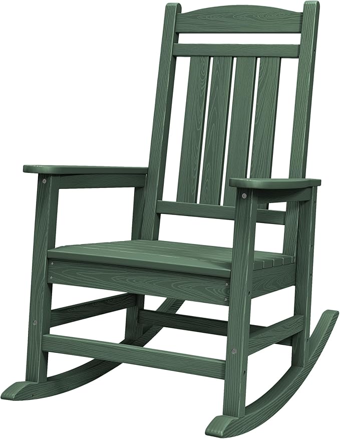 SERWALL Oversized Outdoor Rocking Chair, All-Weather Patio Rocking Chair, HDPE Porch Rocker for Adults, Green
