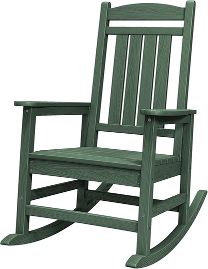 SERWALL Oversized Outdoor Rocking Chair, All-Weather Patio Rocking Chair, HDPE Porch Rocker for Adults, Green